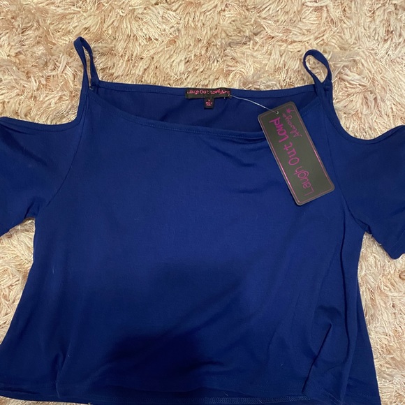 Navy blue cold shoulder crop top - Picture 3 of 3